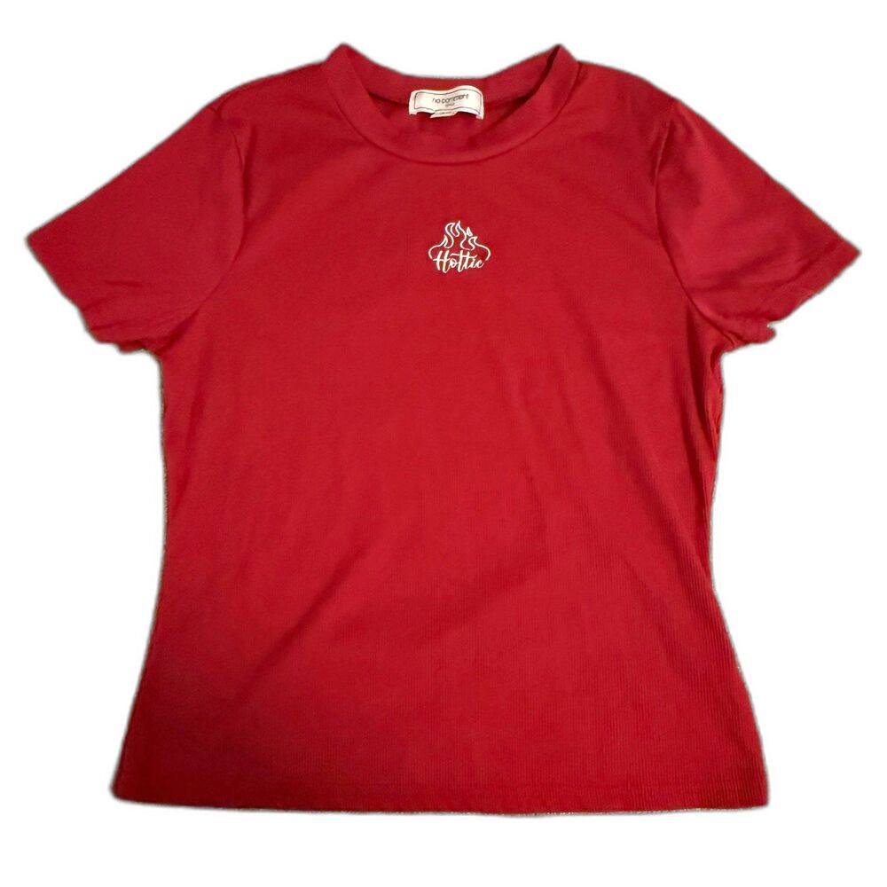 No Comment Hottie Red Stretch Crop Ribbed Tee Size Junior's Large‎